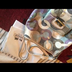 Medium/large White/blue and sparkles Coach Purse